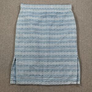 Ann Taylor Chambray Embroidered Eyelet Pencil Skirt Women's 14 Slits Lined